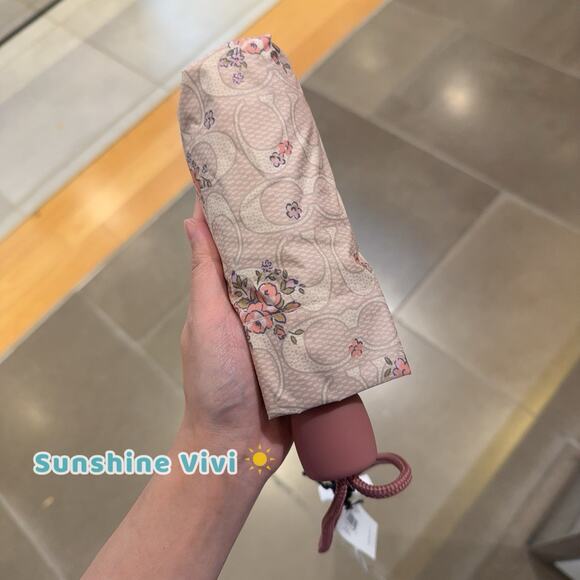 NWT Coach CCS84 Uv Protection Mini Umbrella With Floral Print Silver/Sand Multi - Picture 4 of 5